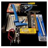 S - Lot of Assorted Hand Tools Including Clamps, Hammer, Caulking Gun, and Measuring Tools