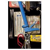 S - Lot of Assorted Hand Tools Including Clamps, Hammer, Caulking Gun, and Measuring Tools