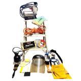 S - Lot of Hand Tools with Sander, Saw, Roller, Brushes, Face Shield, and Accessories