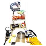 S - Lot of Hand Tools with Sander, Saw, Roller, Brushes, Face Shield, and Accessories