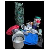 G - Vintage Camping Gear Set with Backpack, Cookware, Thermos, and Accessories