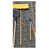 G - Collection of Outdoor Tools including Rakes, Shovels, Hoe and More