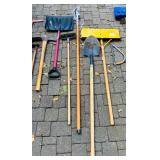 G - Collection of Outdoor Tools including Rakes, Shovels, Hoe and More