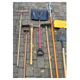 G - Collection of Outdoor Tools including Rakes, Shovels, Hoe and More