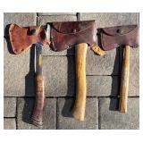 G - Vintage Boy Scout Hatchets with Sheaths, Ammo Box, and Whisk Broom