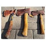 G - Vintage Boy Scout Hatchets with Sheaths, Ammo Box, and Whisk Broom