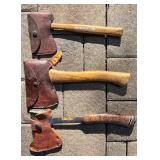 G - Vintage Boy Scout Hatchets with Sheaths, Ammo Box, and Whisk Broom