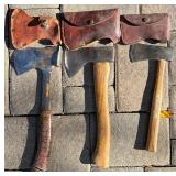 G - Vintage Boy Scout Hatchets with Sheaths, Ammo Box, and Whisk Broom