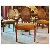 Set of 6 Vintage Cane Back Dining Chairs with Upholstered Seats