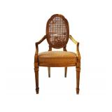 Set of 6 Vintage Cane Back Dining Chairs with Upholstered Seats
