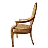 Set of 6 Vintage Cane Back Dining Chairs with Upholstered Seats