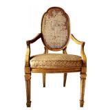 Set of 6 Vintage Cane Back Dining Chairs with Upholstered Seats