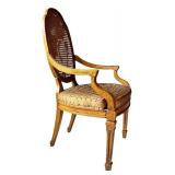 Set of 6 Vintage Cane Back Dining Chairs with Upholstered Seats