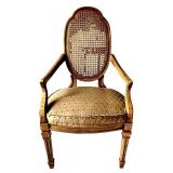 Set of 6 Vintage Cane Back Dining Chairs with Upholstered Seats