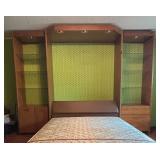 U - Vintage Murphy Bed Wall Unit with Built-In Lighting and Display Shelves