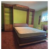 U - Vintage Murphy Bed Wall Unit with Built-In Lighting and Display Shelves
