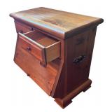 U - Vintage Wooden Accent Table / Nightstand with 2 Drawers and Lift Front Compartment