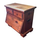 U - Vintage Wooden Accent Table / Nightstand with 2 Drawers and Lift Front Compartment