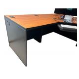 LL - Large L-Shaped Office Desk with Cherry Finish Top and Black Base
