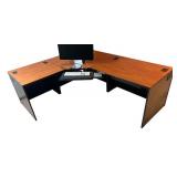 LL - Large L-Shaped Office Desk with Cherry Finish Top and Black Base