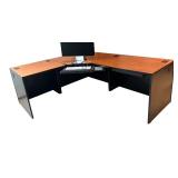 LL - Large L-Shaped Office Desk with Cherry Finish Top and Black Base