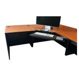 LL - Large L-Shaped Office Desk with Cherry Finish Top and Black Base