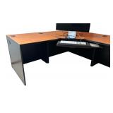 LL - Large L-Shaped Office Desk with Cherry Finish Top and Black Base