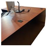LL - Large L-Shaped Office Desk with Cherry Finish Top and Black Base