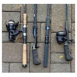 G - Set of 4 Fishing Rods and Reels Including Daiwa, Lew