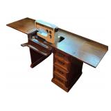 U - Vintage Viking Husqvarna Sewing Machine with Expandable Oak Sewing Table