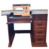 U - Vintage Viking Husqvarna Sewing Machine with Expandable Oak Sewing Table