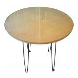 U - Vintage Round Table with Glass Top and Hairpin Legs