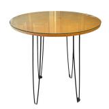 U - Vintage Round Table with Glass Top and Hairpin Legs