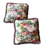 G - Pair of Floral Accent Pillows with Fringe Trim