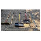 G - Lot of 6 Outdoor Tools - Snow Shovels, Broom, Rake, Hoe, Squeegee