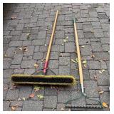 G - Lot of 6 Outdoor Tools - Snow Shovels, Broom, Rake, Hoe, Squeegee