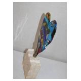 Colorful Fused Glass Heart Sculpture on Stone Base