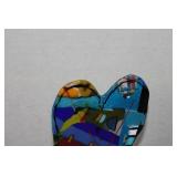 Colorful Fused Glass Heart Sculpture on Stone Base