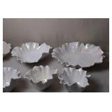 Set of 7 Global Views White Iridescent Ruffled Bowls Made in Italy