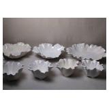 Set of 7 Global Views White Iridescent Ruffled Bowls Made in Italy