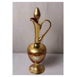 Bellini Murano Gold and Red Glass Decanter with Hand-Painted Floral Design