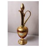 Bellini Murano Gold and Red Glass Decanter with Hand-Painted Floral Design