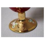 Bellini Murano Gold and Red Glass Decanter with Hand-Painted Floral Design