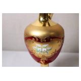 Bellini Murano Gold and Red Glass Decanter with Hand-Painted Floral Design