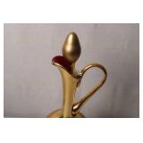 Bellini Murano Gold and Red Glass Decanter with Hand-Painted Floral Design