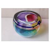 Ken Applebaum Signed Art Glass Bowl with Multicolor Swirl