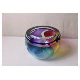 Ken Applebaum Signed Art Glass Bowl with Multicolor Swirl