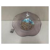 Handblown Art Glass Bowl with Multicolor Abstract Centerpiece