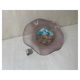 Handblown Art Glass Bowl with Multicolor Abstract Centerpiece