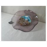 Handblown Art Glass Bowl with Multicolor Abstract Centerpiece